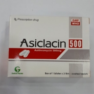 Asiclancin 500mg(azithromycin 500) - Hộp 1 vỉ x 3 viên