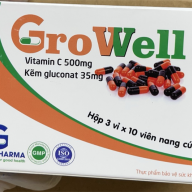 Gro Well (vitamin c 500,kẽm Gluconat 35mg) hộp*3 vỉ*10 viên